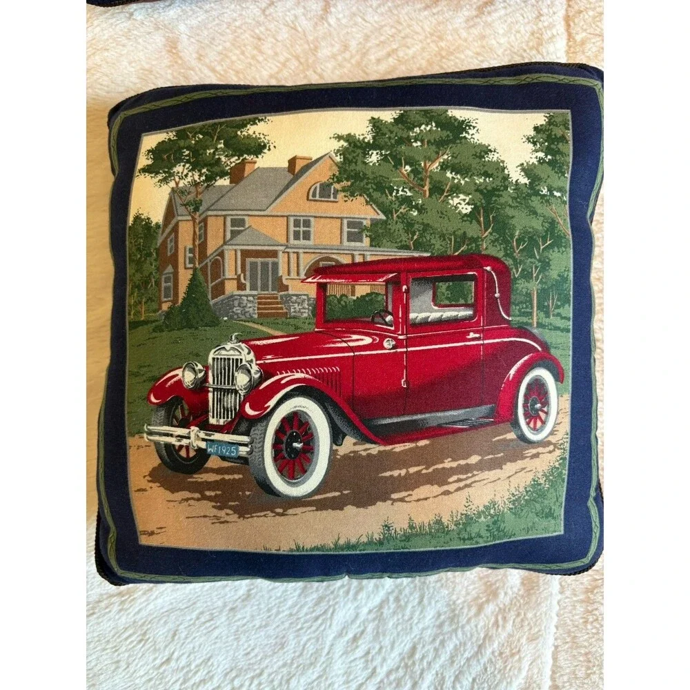 Vintage Handmade Quilted Vintage Antique Cars Throw Blanket and Pillows 42x50